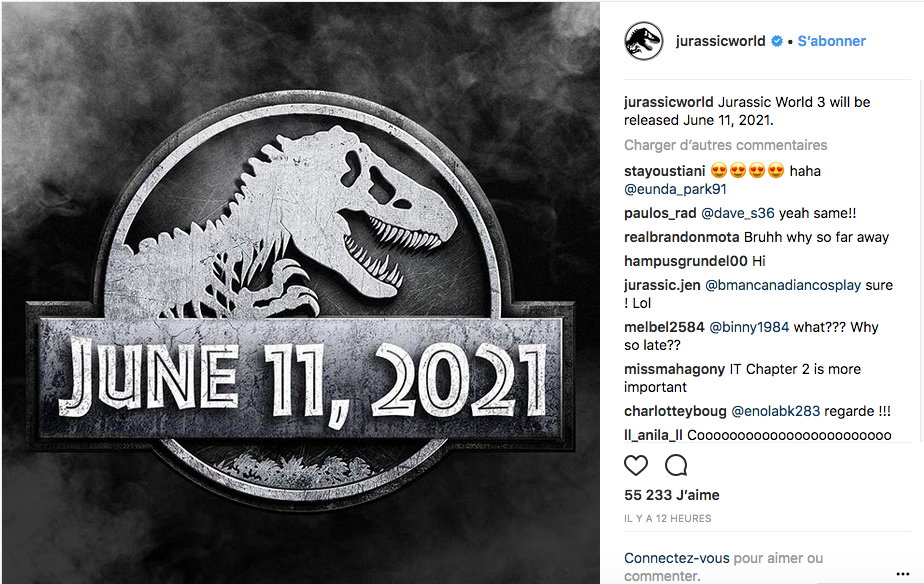 Universal annonce une date de sortie pour Jurassic World 3