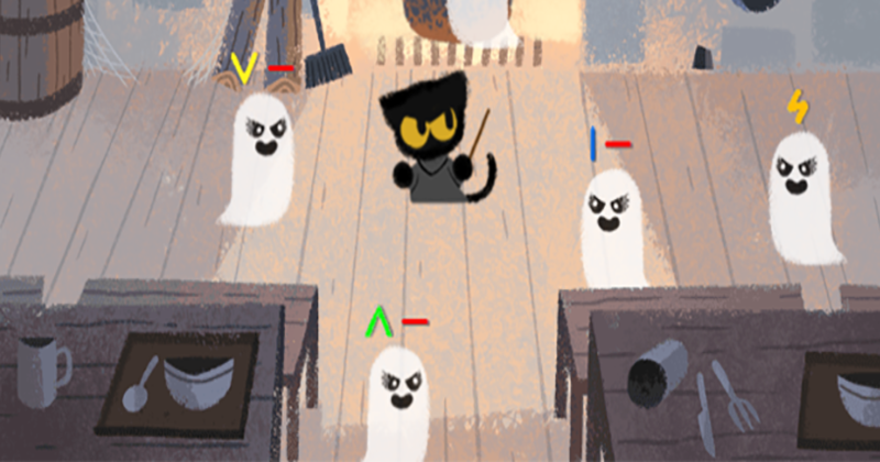 Google Doodle, un jeu gratuit spécial Halloween avec un chaton sorcier