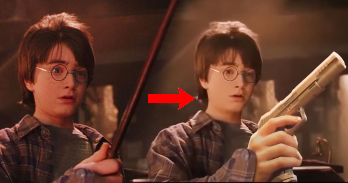 Harry Potter : il remplace les baguettes par des flingues, le résultat est  trash et hilarant (vidéo)