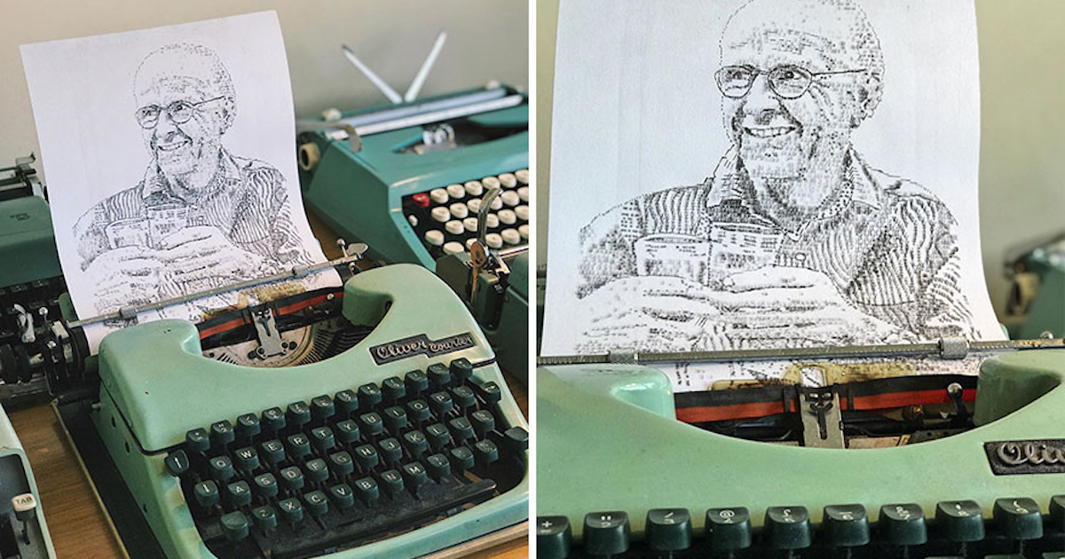 Armé d'une machine à écrire, cet artiste réalise 62 incroyables dessins