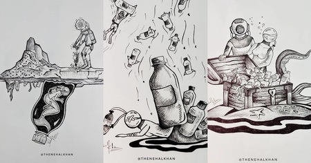 Les illustrations de cet artiste indien montrent les dommages causés par la pollution plastique dans les océans