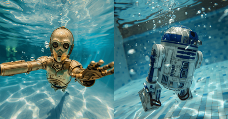 Star Wars : Dark Vador, R2D2 et les autres à la piscine