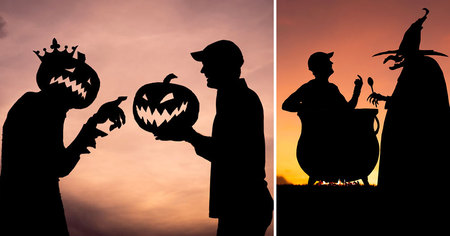 Pour Halloween, il pose avec des monstres grâce à du carton au coucher du soleil (40 photos)