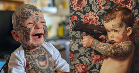 9 bébés transformés en gangsters tatoués et percés