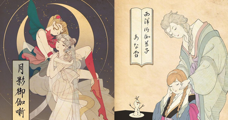 Les princesses de Disney et Sailor Moon redessinées comme des œuvres traditionnelles japonaises