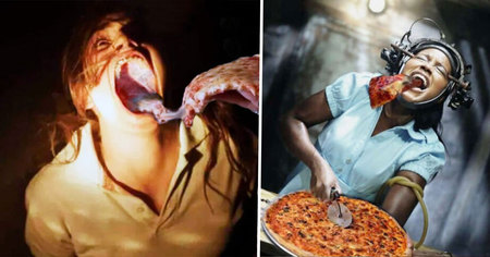 Quand des pizzas s'incrustent dans des films d'horreur, le résultat est fantastique (24 photos)