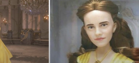 Un maquilleur retouche l'horrible poupée d'Emma Watson pour la Belle et la Bête 