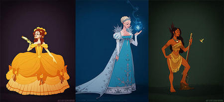 Les princesses Disney redessinées avec les vêtements d'époque par Claire Hummel