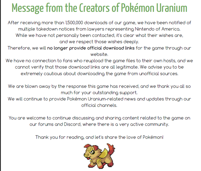 pokemon uranium statement