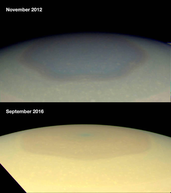 Image colorisées du Pôle Nord de Saturne