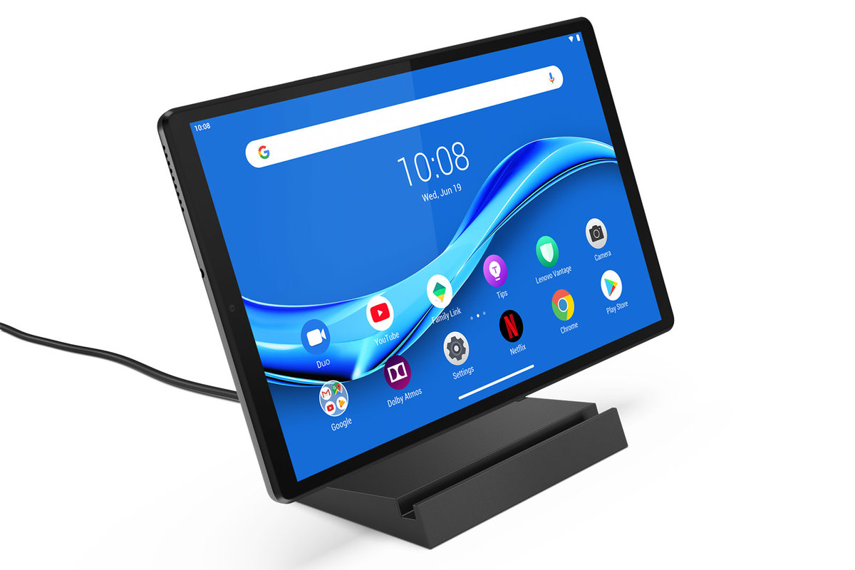 La tablette Lenovo Tab M10+ 128 Go avec son dock de rechargement