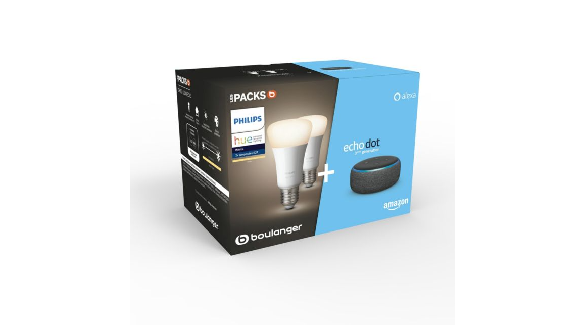 Pack 2x Echo Dot (3.ª generación) + Bombilla Inteligente Philips Hue White  (E27)