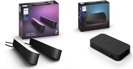 Grosse promo sur ce pack boîtier Philips Hue Play HDMI Sync Box et 2 lampes connectées Philips Hue Play