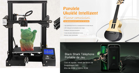 Bons plans du jour : ukulélé connecté Xiaomi Populele, imprimante 3D Creality3D Ender et Xiaomi Black Shark