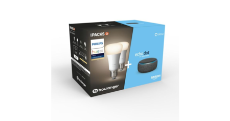 61 % de réduction sur ce Pack Amazon Echo Dot (3e génération) + 2 Ampoules Philips Hue E27 White