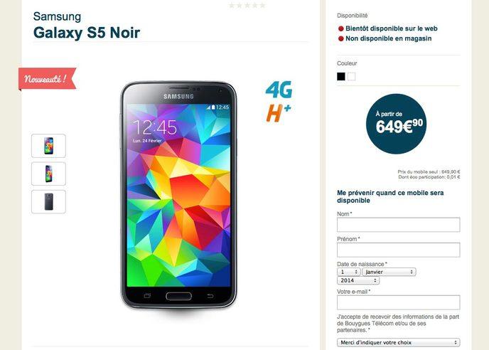 Bouygues Telecom Prix Galaxy S5
