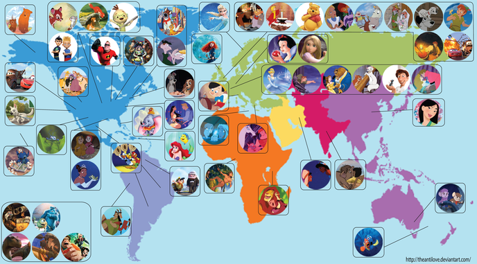Carte du monde des Disney et Pixar