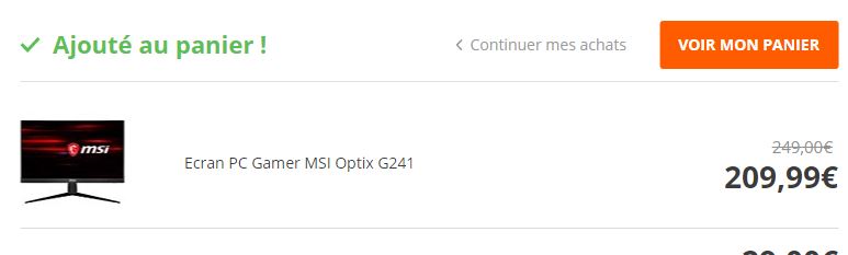 L'écran super gaming MSI Optix G241 est en solde, une affaire en