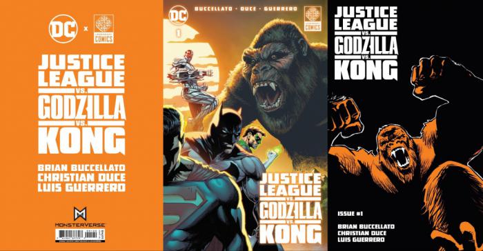 Variante de la couverture pliante de Justice League vs Godzilla vs Kong #1 