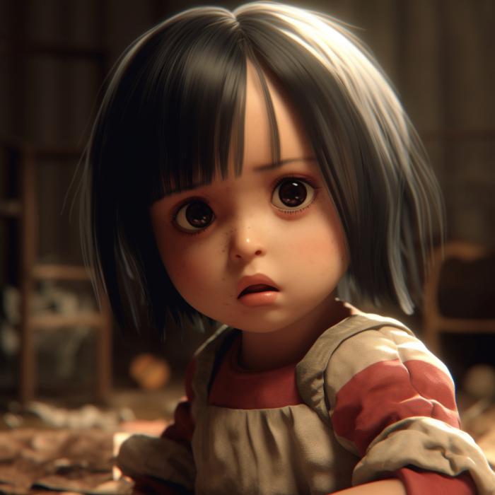 Mikasa Ackerman recreated as a baby by an AI.