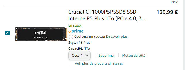 CRUCIAL - SSD Interne - P5 Plus - 1To - M.2 Nvme (CT1000P5PSSD8)