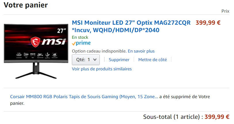 Cet écran gaming MSI Optix 27 pouces, WQHD et 165 Hz tombe à 299 €