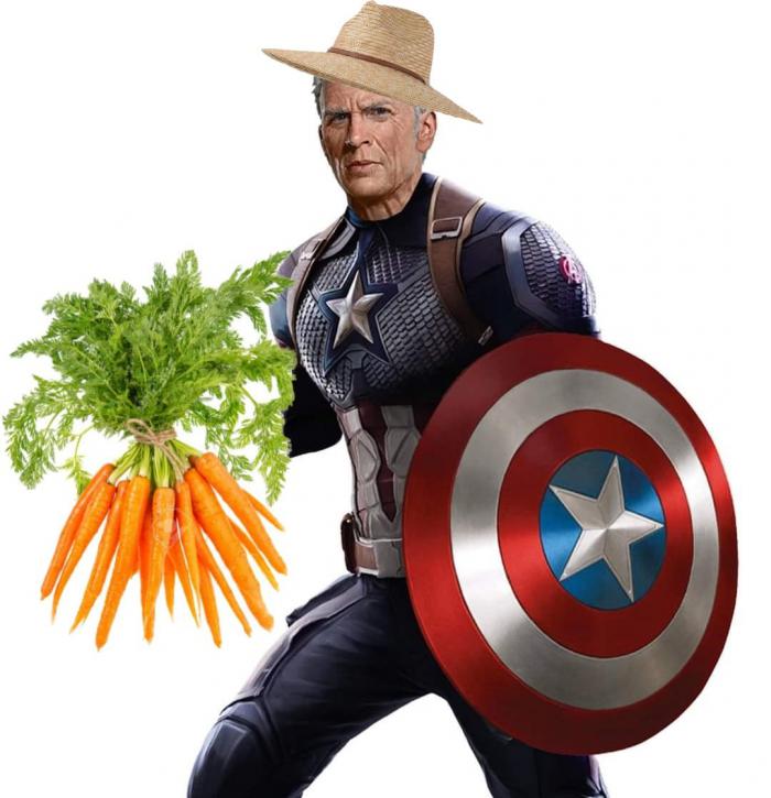 Captain America qui cultive des carottes
