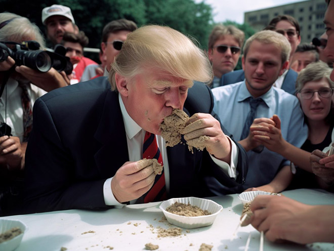 Donald Trump  en train de manger du béton