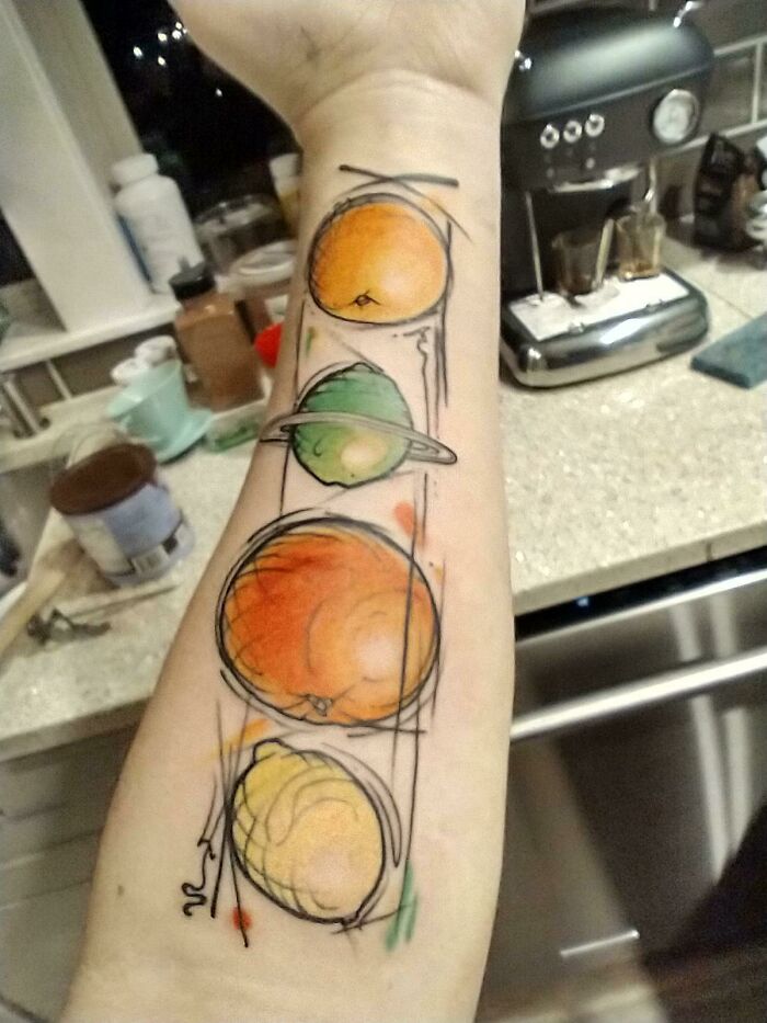 tatouage de légumes et fruits