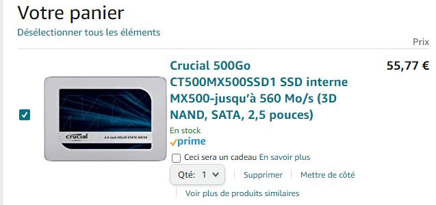 Crucial MX500 500Go 3D NAND SATA 2,5 pouces SSD interne - Jusqu'à