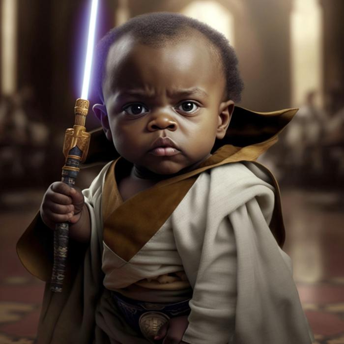 Mace Windu de Star Wars recréé en version bébé par une IA.