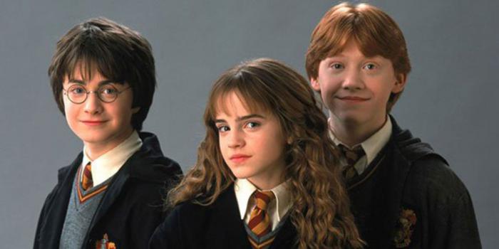 Radcliffe, Watson et Grint en Harry Potter, Hermione Granger et Ron Weasley