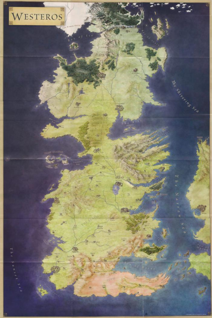 Carte de Westeros dans la série Game of Thrones