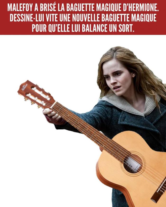 Hermione qui joue de la guitare