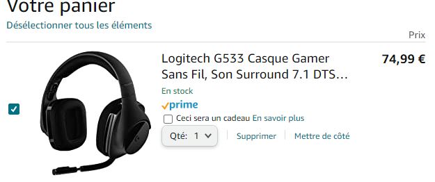Logitech Casque De Jeu Sans Fil G533 Noir