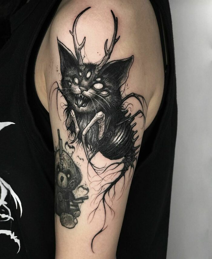 tatouage spooky cat