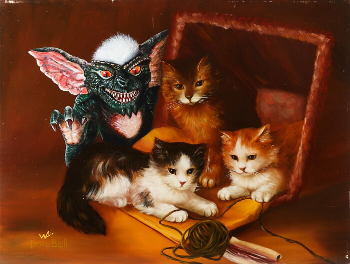 Peinture ancienne avec un gremlins