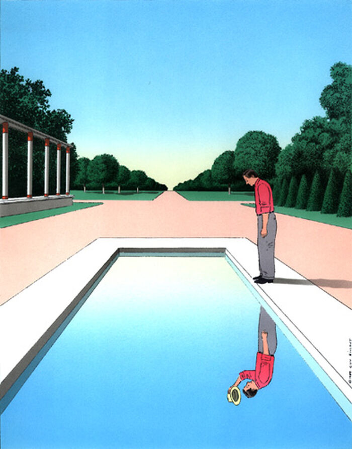 un homme devant une piscine