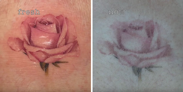 tatouages vieillissant rose effacée