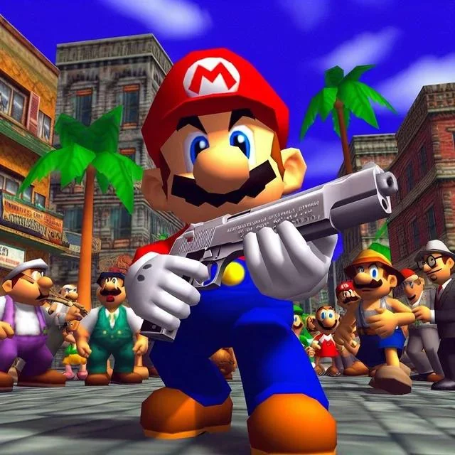 Mario en mode badass avec une arme