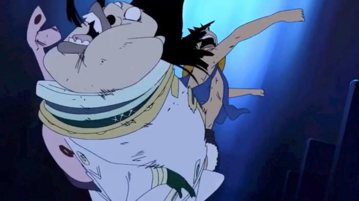 Luffy qui frappe un Dragon Céleste dans One Piece