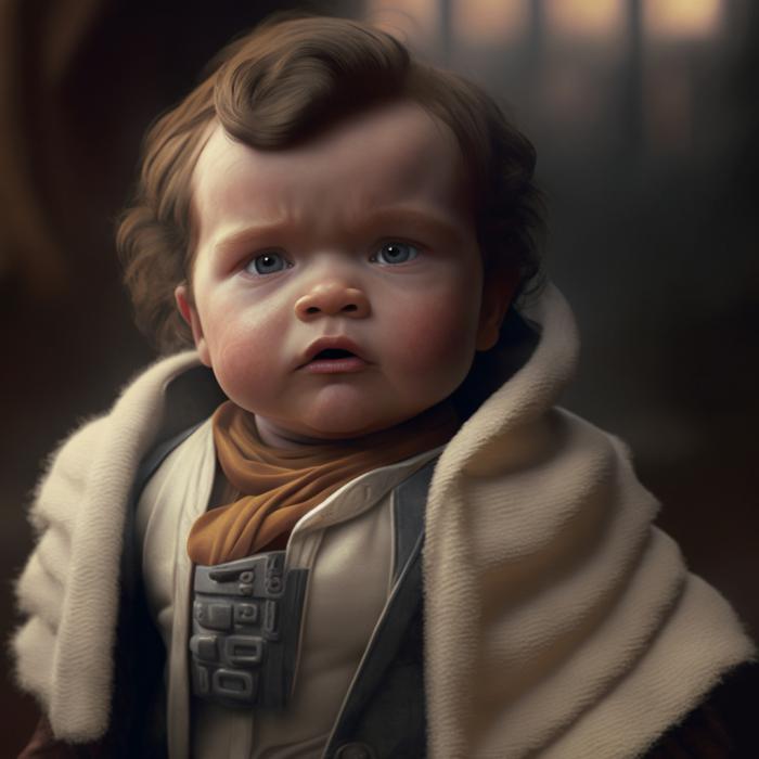 Han Solo de Star Wars recréé en version bébé par une IA.