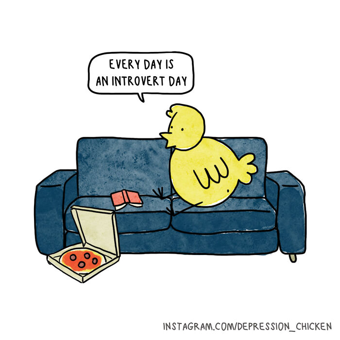 Depression Chicken sur le canapé