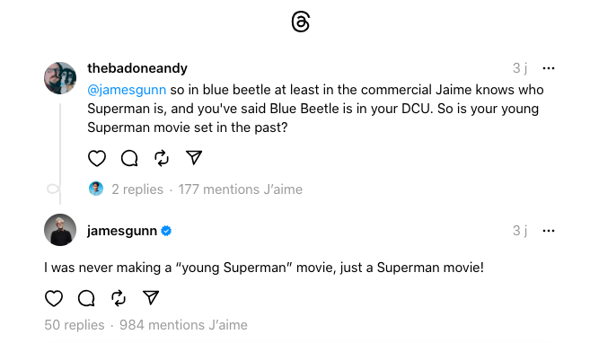 threads james gunn jeune superman