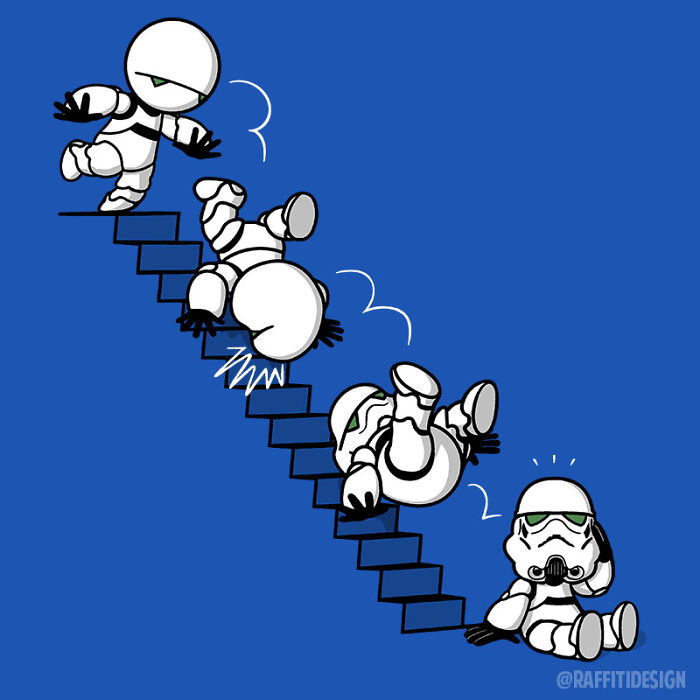 Stormtroopers qui tombent dans un escalier