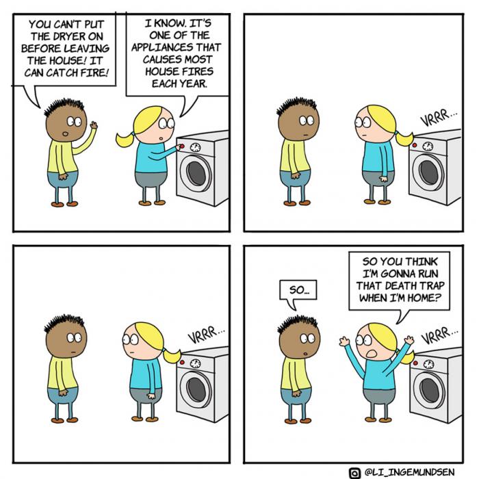 BD devant une machine à laver