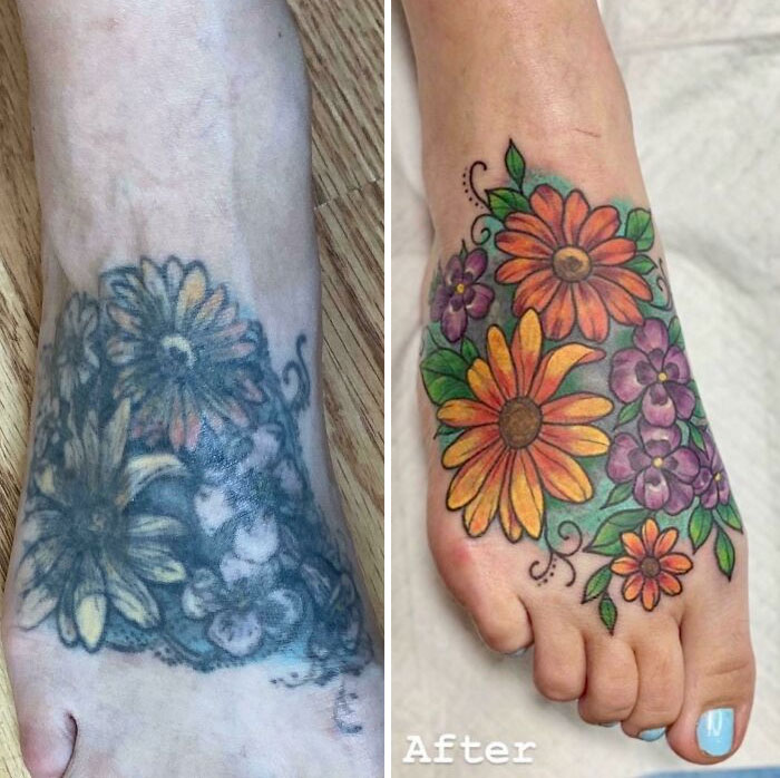 tatouages vieillissant de fleurs en couleurs