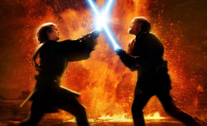 Anakin et Kenobi en duel sur Mustafar