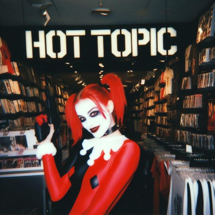 Harley Quinn devant un boutique