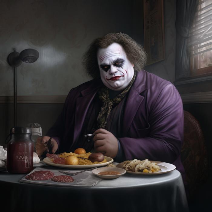 Joker recréé en version obèse par une IA.